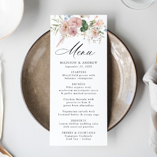 Menu Elegnat Romantic Aquarelle Mariage Floral
