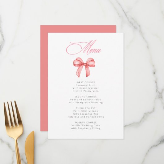 Menu Elle noue la Fête des mariées arc rose noeud (Devant/Arrière en situation)