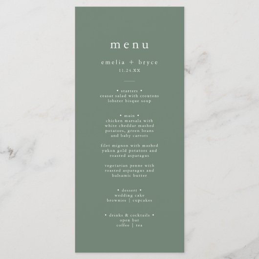 Menu EMELIA Simple Modern Mountain Sage Rustique Mariag (Devant)