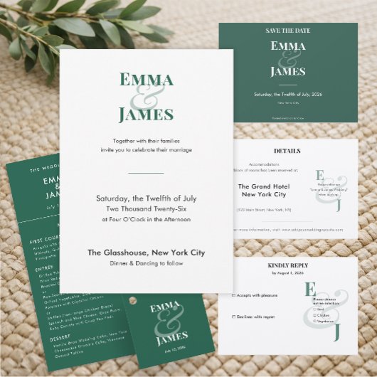 Menu Emerald Ampersand Mariage Inversé | Élégant