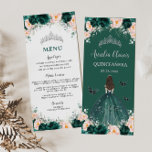 Menu Emerald Blush Floral Princess Quinceañera<br><div class="desc">Personnalisez cette carte de menu chic facilement et rapidement, appuyez simplement sur le bouton customiser pour réorganiser et formater le style et le placement du texte. Double face. Parfait pour Quinceañera, Sweet 16, 18e anniversaire, Princess Party, Fête des mariées, Baptême / Christening et plus d'occasions! Objets correspondants disponibles en magasin...</div>