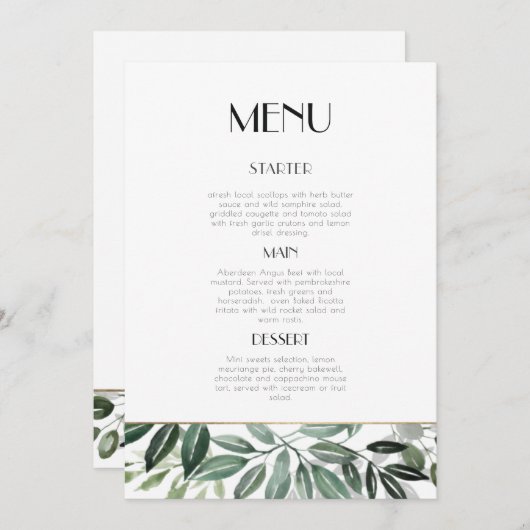 Menu Emerald Forest Kaart (Voorkant / Achterkant)