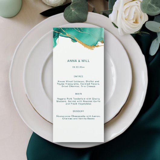 Menu Emerald Gold Turquoise Summer Beach Boho Mariage