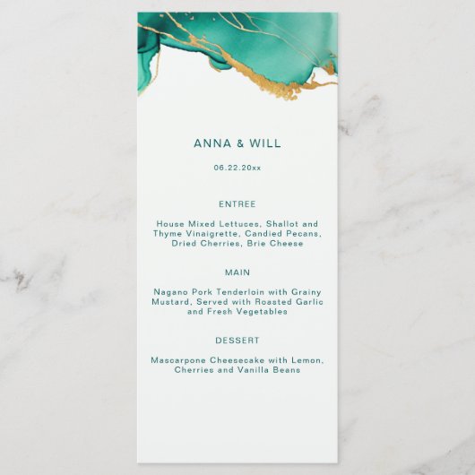 Menu Emerald Gold Turquoise Summer Beach Boho Mariage (Devant)