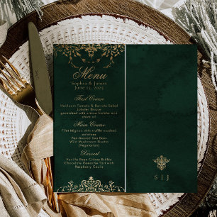 Menu Emerald Green et Gold Ornate Mariage élégant