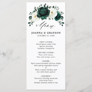 Menu Emerald Green Eucalyptus Blanc Floral Mariage