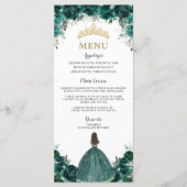 Menu Emerald Green Floral Princess Quinceañera (Devant)