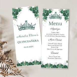 Menu Emerald Green Floral Quinceañera
