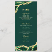 Menu Emerald Green & Gold Agate Mariage élégant (Devant)