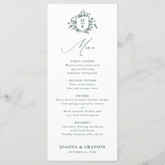 Menu Emerald Greenery Mariage botanique Vintage (Devant)