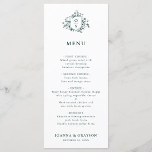 Menu Emerald Greenery Mariage botanique Vintage