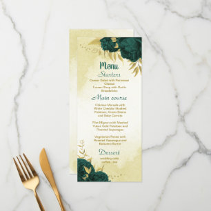 Menu Emerald vert fleurs or feuille mariage