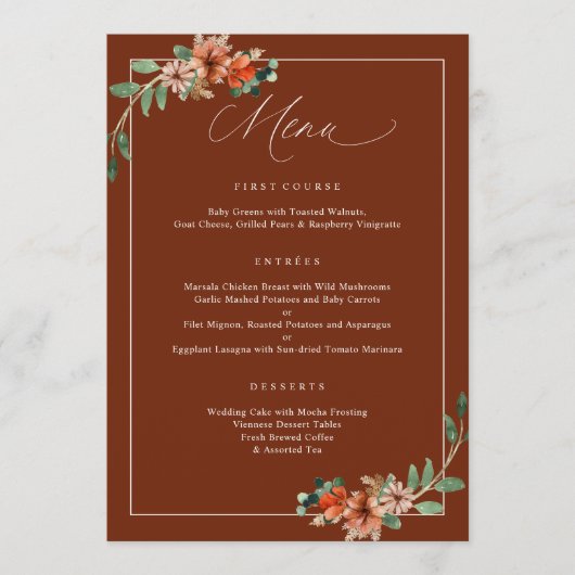 Menu Emeraude et rouille Mariage vert orange brûlé (Devant)