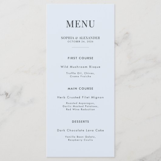 Menu Emeraude Moderne Arch & Bleu Glaciaire (Devant)