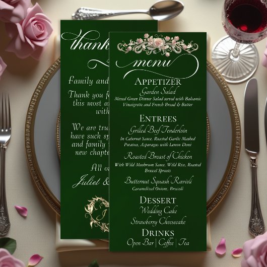 Menu Émeraude - Roses, Cœur et Merci
