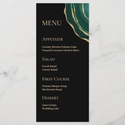 Menu Émeraude vert agate noir (Devant)