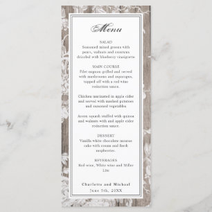 Menu Empreinte fleur romantique sur le mariage de bois