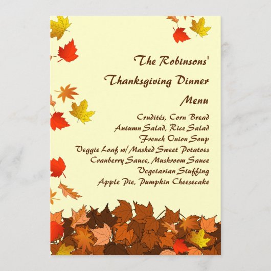 Menu en baisse coloré de dîner de thanksgiving de (Devant)