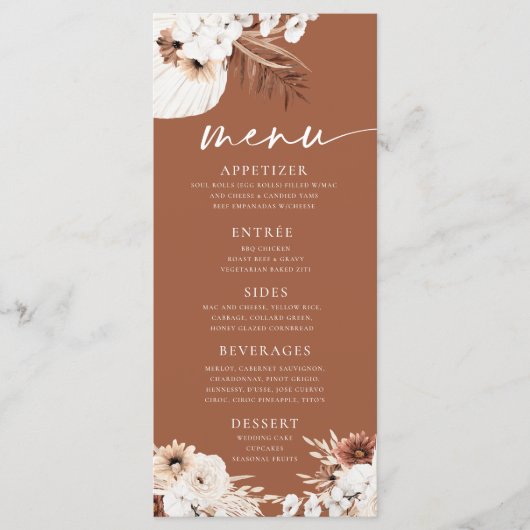 Menu en herbe de Pampas Boho en terre cuite (Devant)