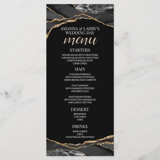 Menu en marbre d'agate noir et or (Devant)