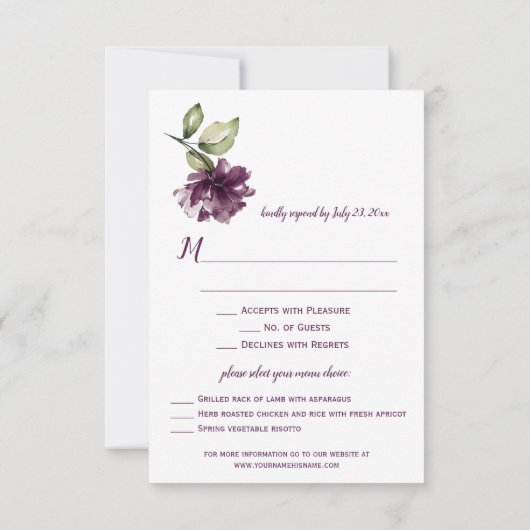 Menu encadré couleur violet foncé et fleurs rouges (Dos)