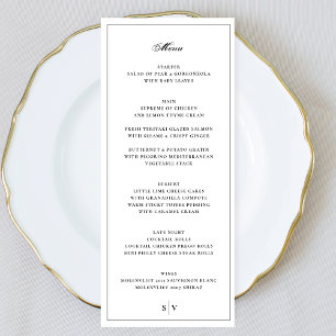 Menu encadré   Élégant Mariage blanc Monogramme