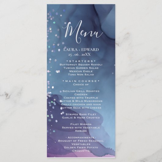 Menu encre d'alcool bleu et violet avec mystique de par (Devant)