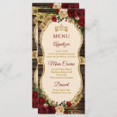 Menu Espagnol Bourgogne Floral Russe Bois Mis Quince (Devant / Derrière)