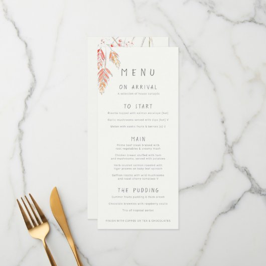 Menu Esquisse d'aquarelle mariage de automne de l'herbe (Devant/Arrière en situation)