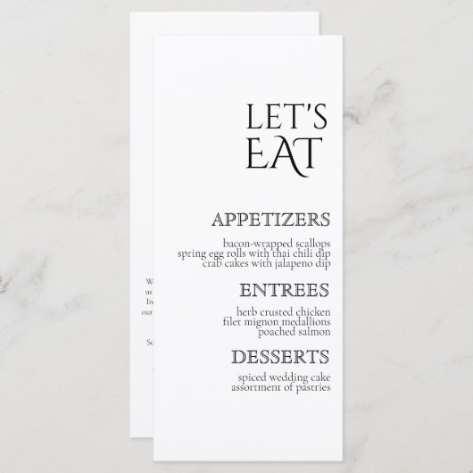 Menu et Carte de remerciements Mariage simple clas (Devant / Derrière)