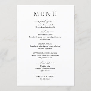 Menu et Carte de remerciements minimaliste Mariage