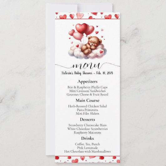 Menu et Programme de la Baby Shower de l'Ours de l (Devant)