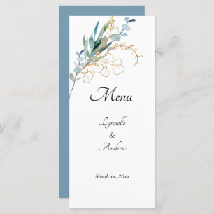 Menu Eté bleu vert, Aquarelle Mariage Floral