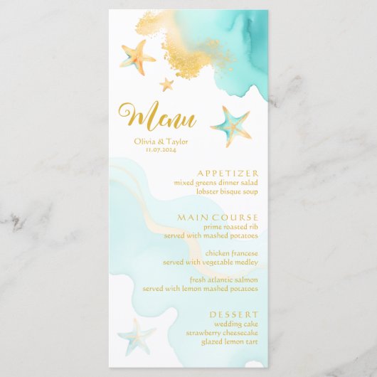 Menu Eté Océan Côte Starfish Plage Mariage (Devant)