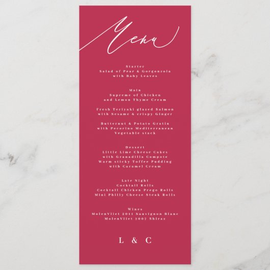 Menu été rouge magenta classique Calligraphie (Devant)