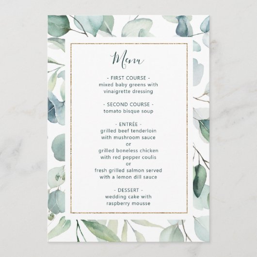 Menu Ethereal Eucalyptus Gold Frame Mariage (Devant)