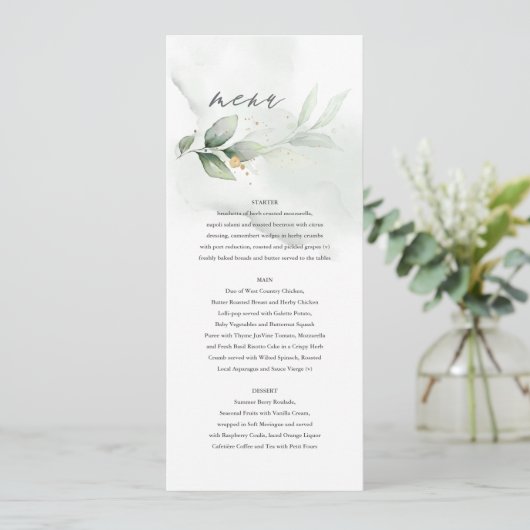 Menu Ethersage vert eucalyptus mariage moderne (Debout devant)