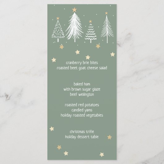 Menu Étoiles de Noël, Or, Blanc, Vert (Dos)