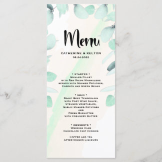 Menu Eucalyptus Aquarelle Elégant Mariage de verdure