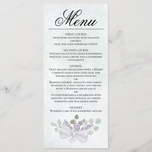 Menu Eucalyptus Aquarelle & Lavande Mariage élégant (Devant)