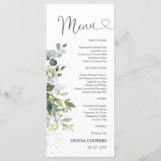 Menu Eucalyptus Baby shower de verdure fleurie (Devant)