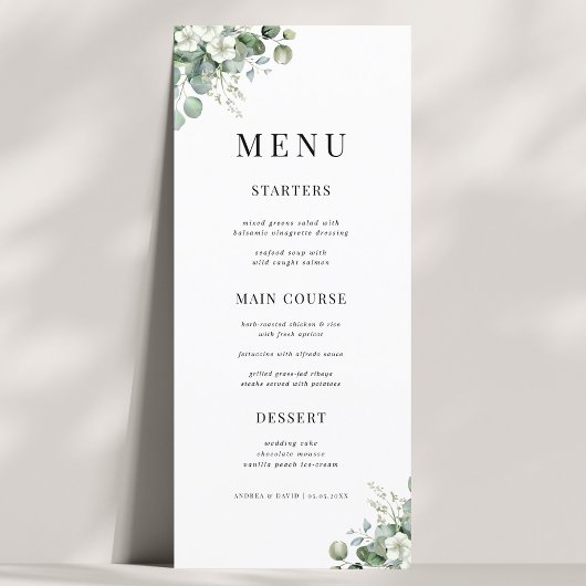 Menu Eucalyptus blanc Floral été Mariage de la nature