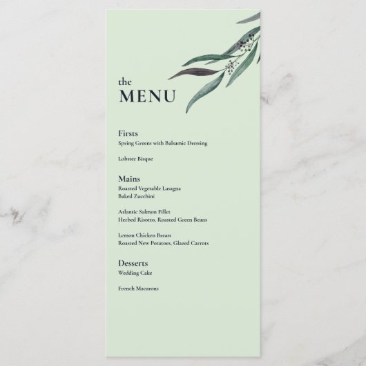 Menu Eucalyptus Botanical Garden Wedding Dinner (Devant)