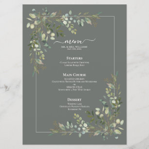 Menu Eucalyptus Botanical Sage Green Wedding