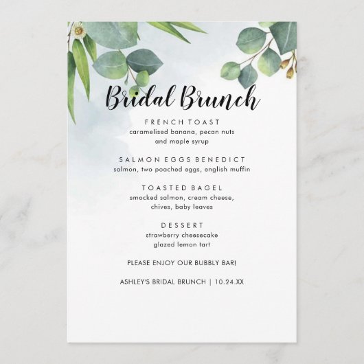 Menu Eucalyptus Bridal Brunch (Voorkant)