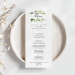 Menu Eucalyptus Dîner Floral Brown Simple<br><div class="desc">Cette carte simple à base d'eucalyptus brun à la carte est parfaite pour un mariage moderne. Le design présente artistiquement peint à la main de beaux feuilles vert eucalyptus arrangés en formes géométriques, inspirant la beauté naturelle. Ce menu peut être utilisé pour une réception de mariage, un dîner de répétition,...</div>