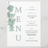 Menu Eucalyptus Feuille Vert Été Mariage élégant (Devant)