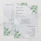 Menu Eucalyptus floral minimal modern program wedding (Devant / Derrière)