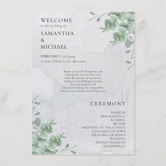 Menu Eucalyptus floral minimal modern program wedding (Devant)