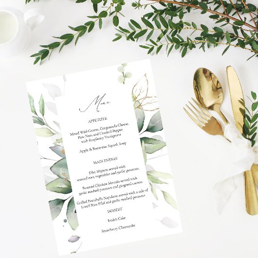 Menu Eucalyptus Glow Gold Greenery 2 Kaart